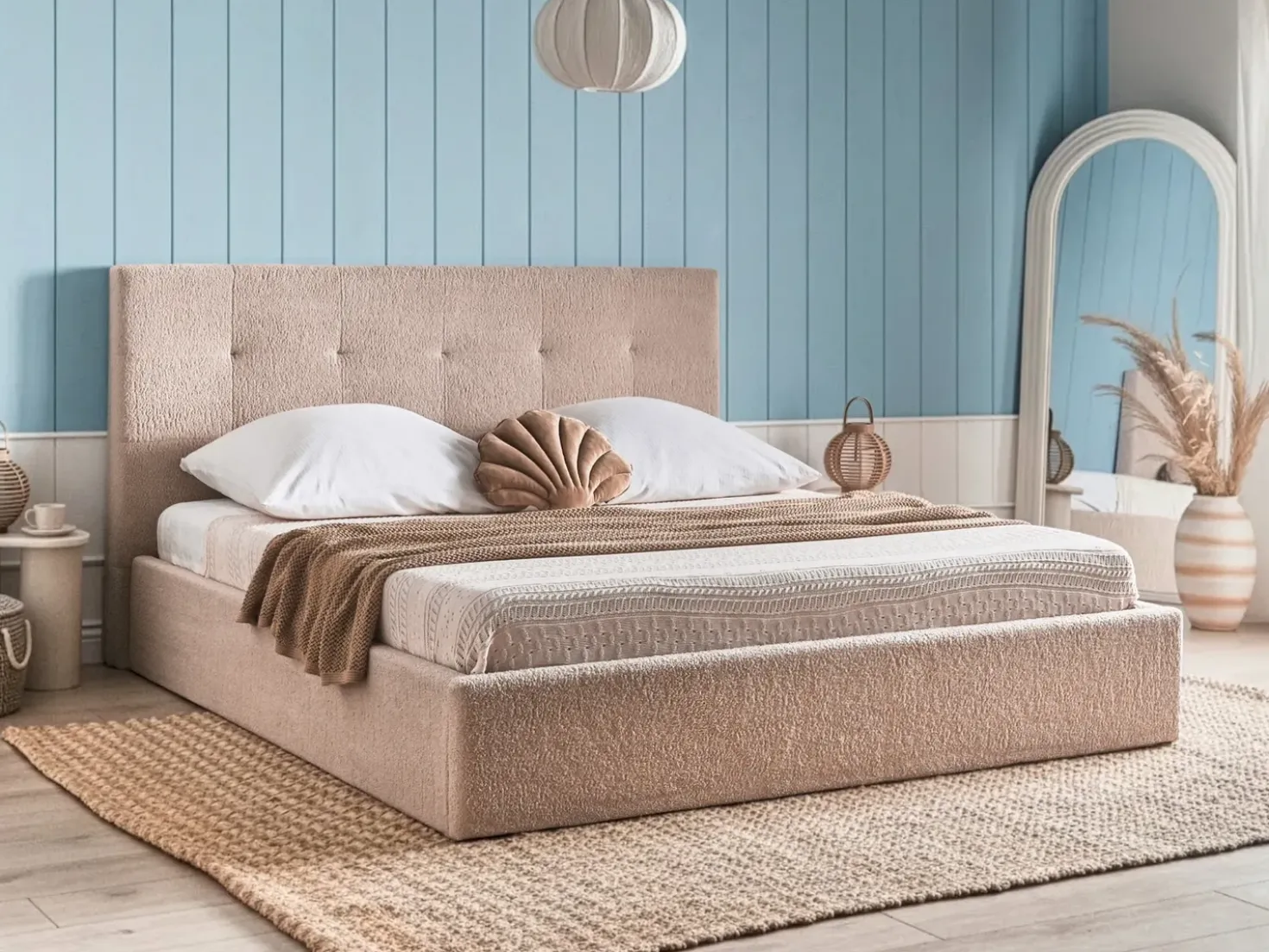 Letto contenitore Bouclé LORIENT 180 x 200 cm Beige
