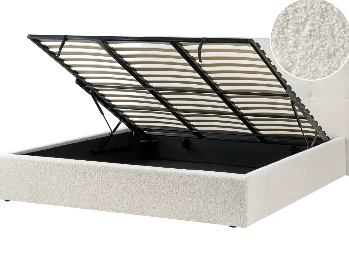 Letto contenitore Bouclé LORIENT 180 x 200 cm Bianco sporco