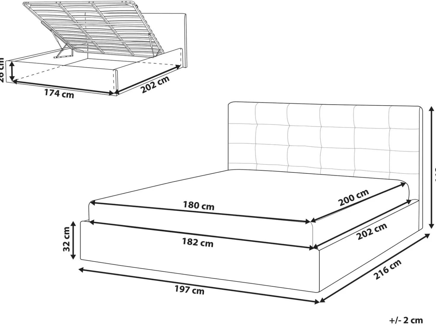 Letto contenitore Bouclé LORIENT 180 x 200 cm Bianco sporco