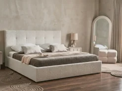 Letto contenitore Bouclé LORIENT 180 x 200 cm Bianco sporco