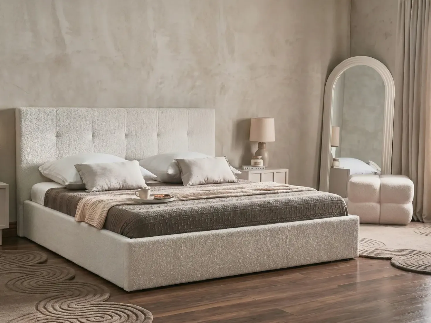 Letto contenitore Bouclé LORIENT 180 x 200 cm Bianco sporco
