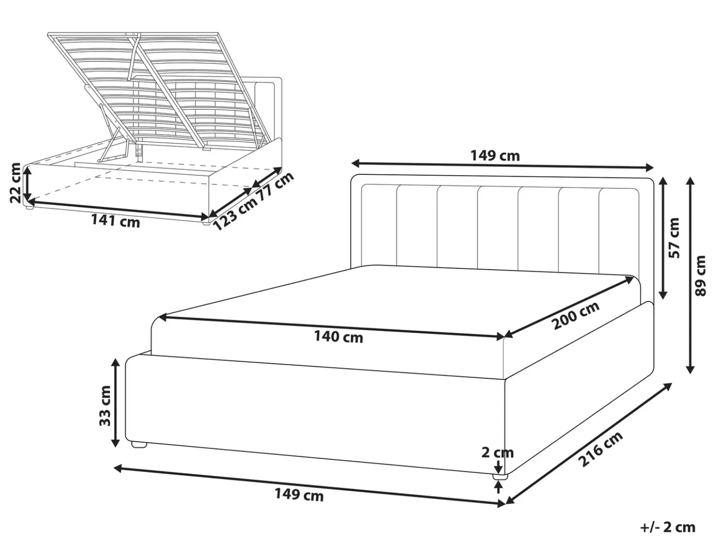 Letto contenitore Bouclé MONTLAUR 140 x 200 cm Bianco