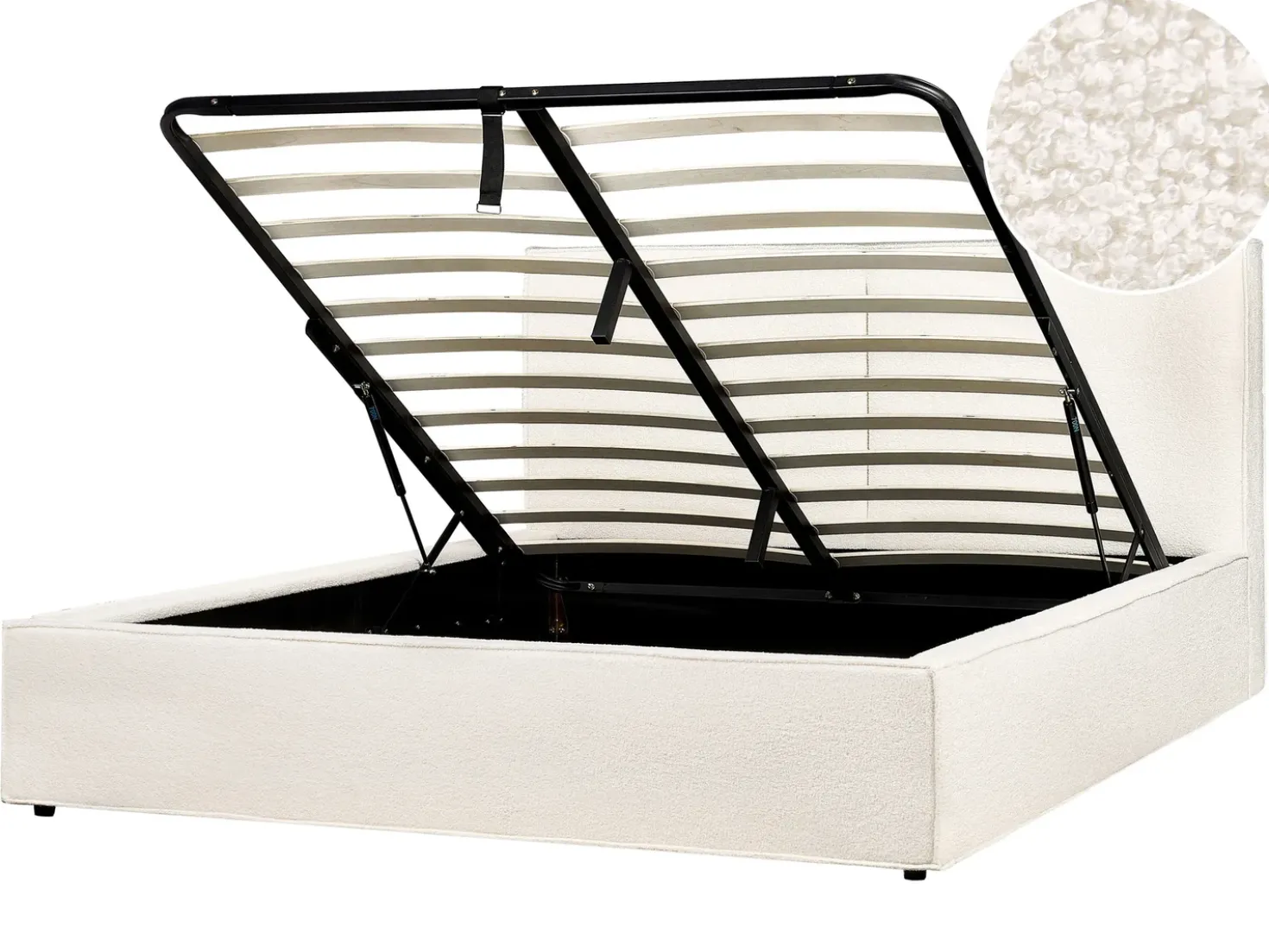 Letto contenitore Bouclé MOISSAC 160 x 200 cm Bianco sporco