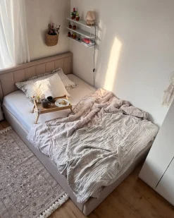 Letto contenitore Bouclé MONTLAUR 140 x 200 cm Beige