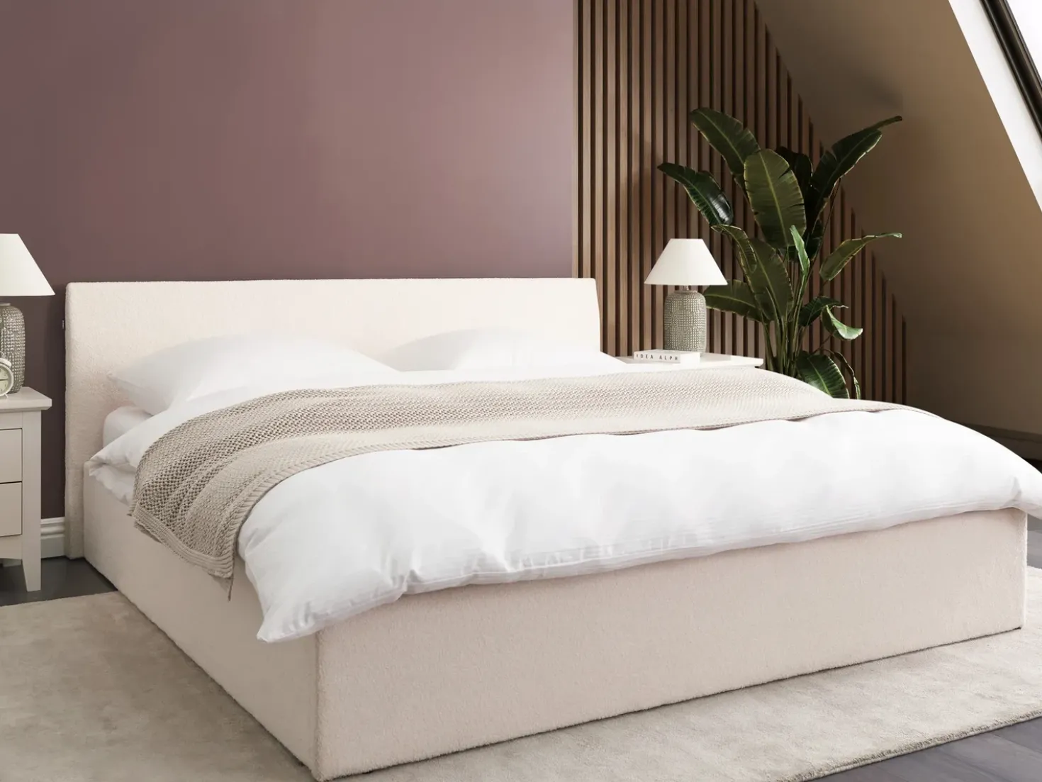 Letto contenitore Bouclé ORBEY 180 x 200 cm Bianco sporco