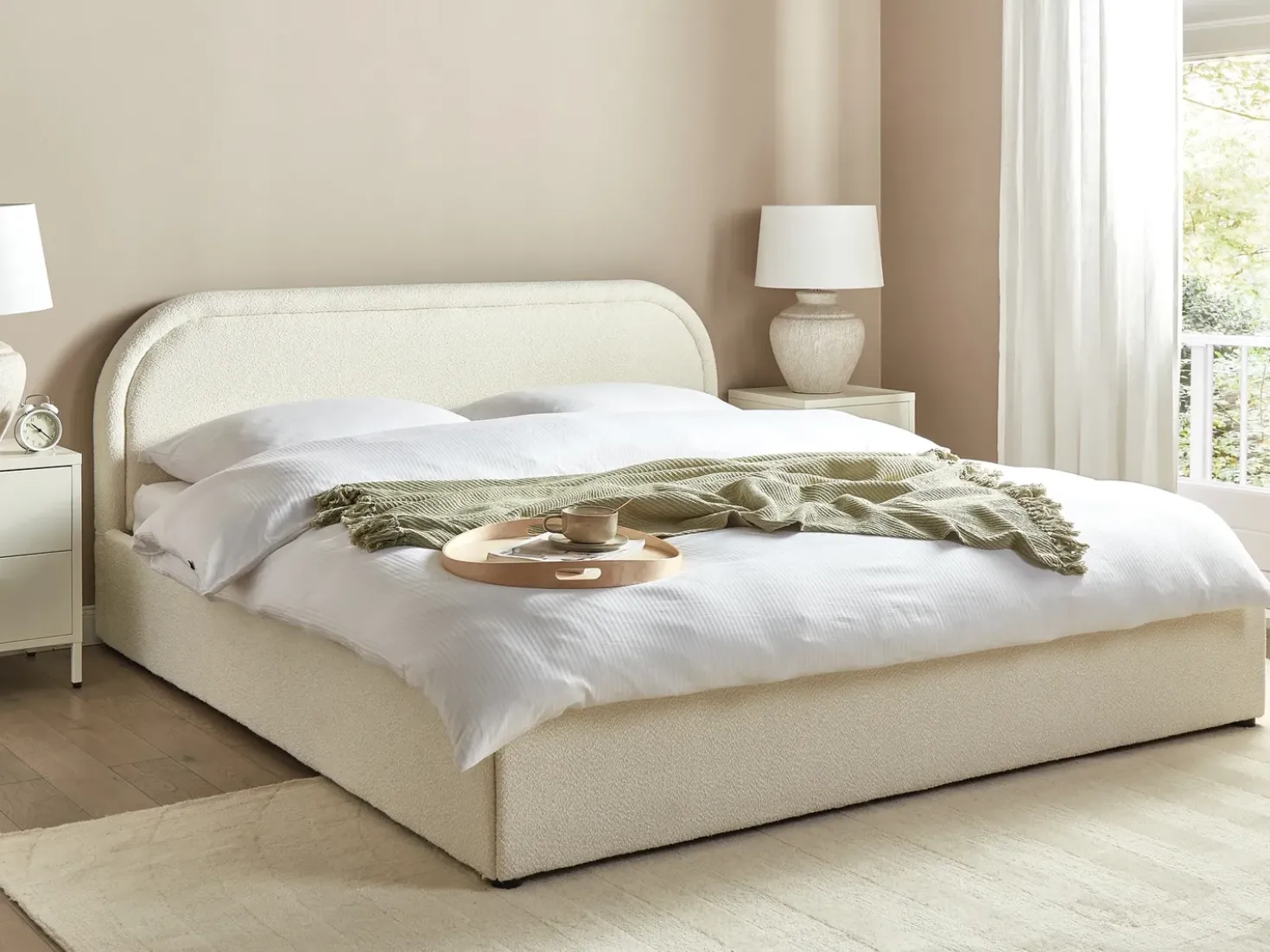 Letto contenitore Bouclé QUILLIEN 180 x 200 cm Beige chiaro