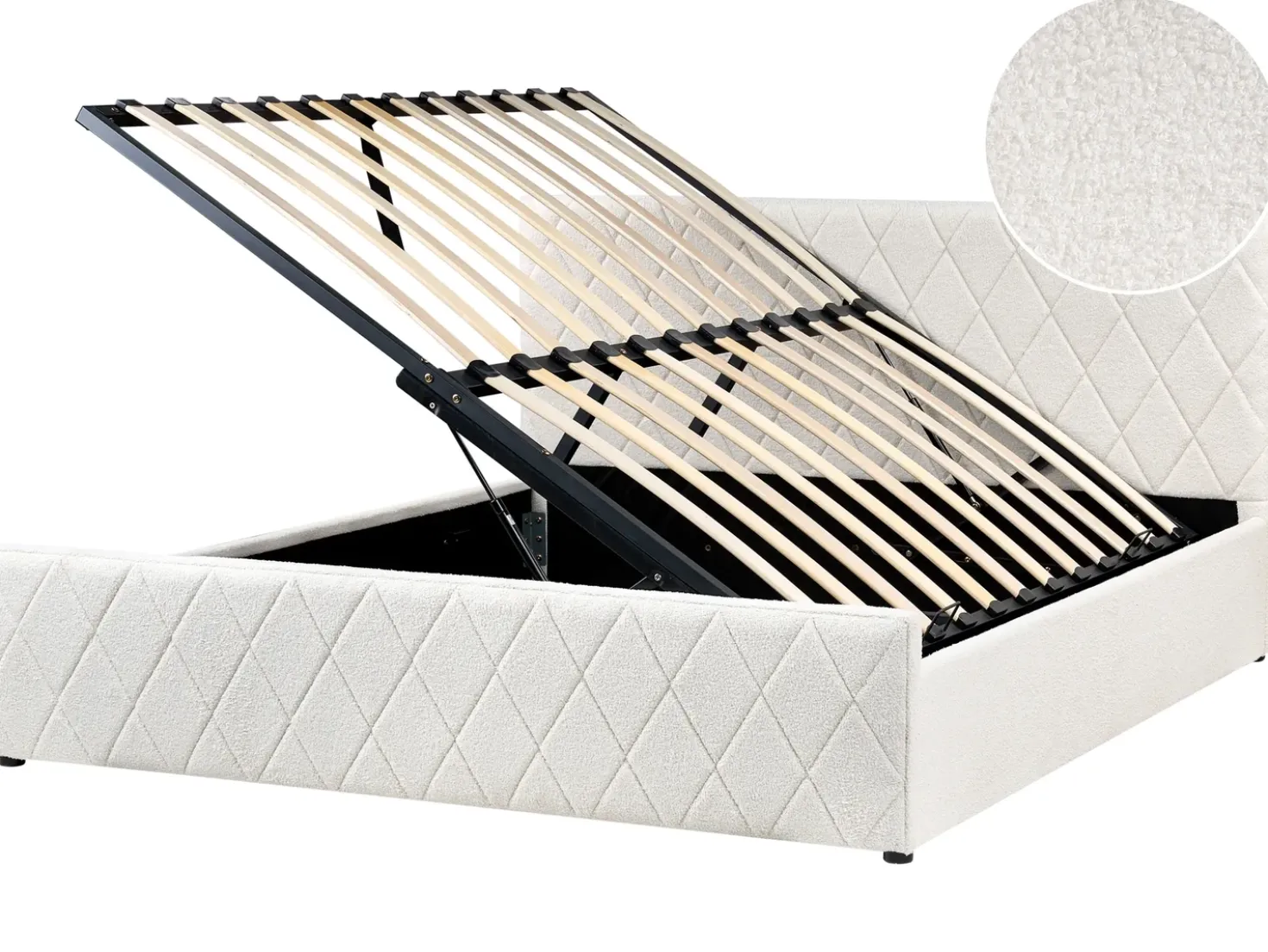 Letto contenitore Bouclé ROCHEFORT 180 x 200 cm Bianco sporco