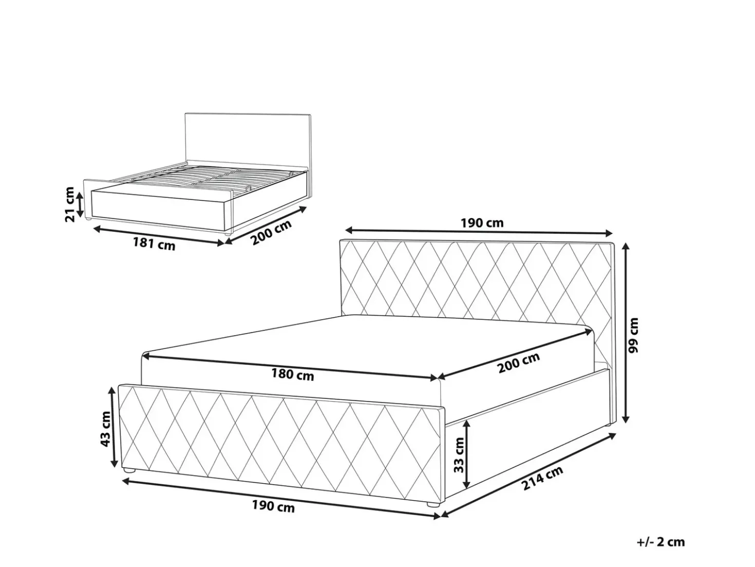 Letto contenitore Bouclé ROCHEFORT 180 x 200 cm Bianco sporco