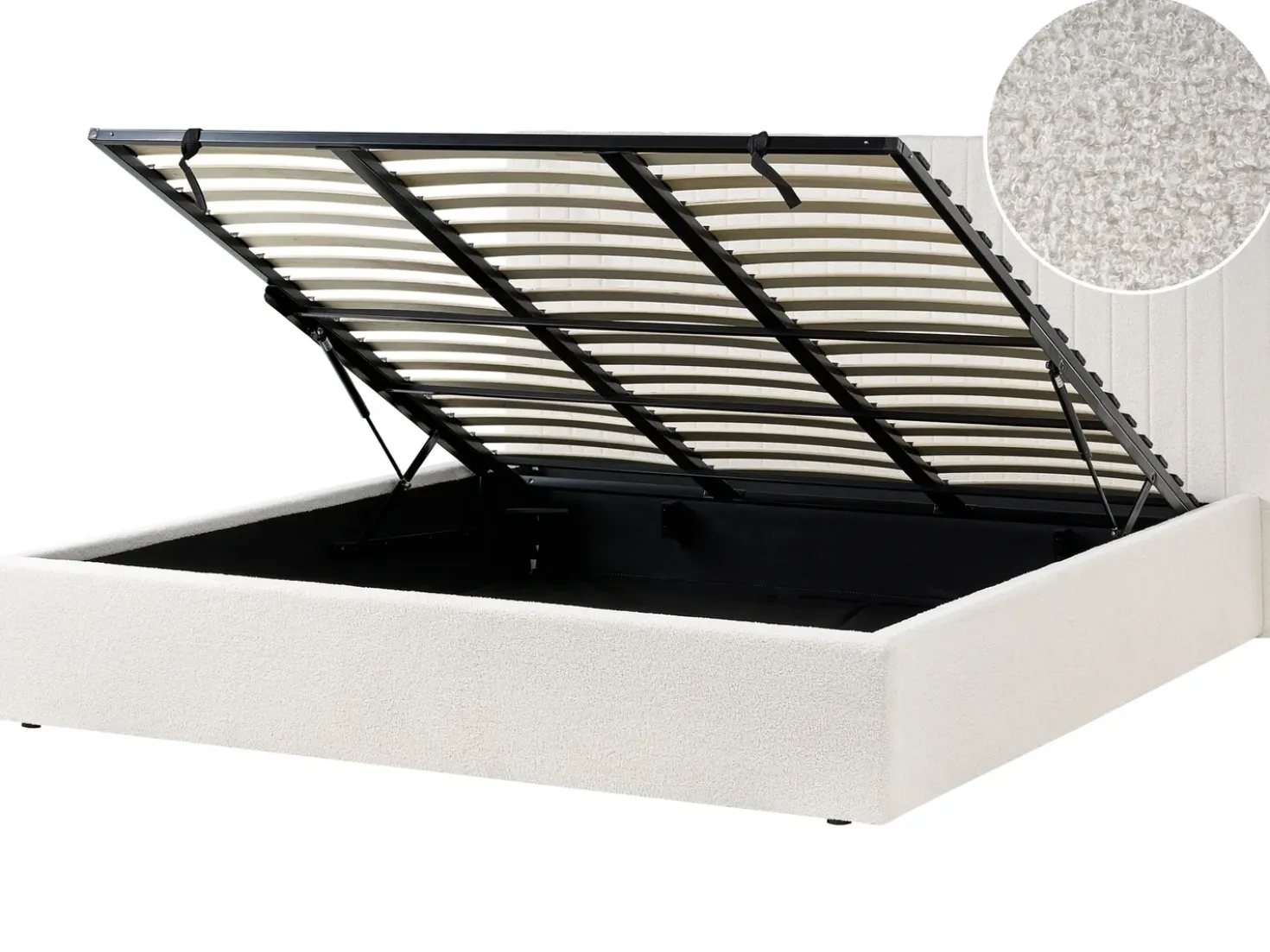 Letto contenitore Bouclé VION 180 x 200 cm Bianco sporco