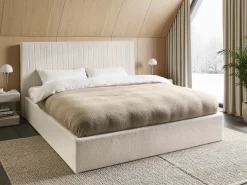 Letto contenitore Bouclé VION 180 x 200 cm Bianco sporco