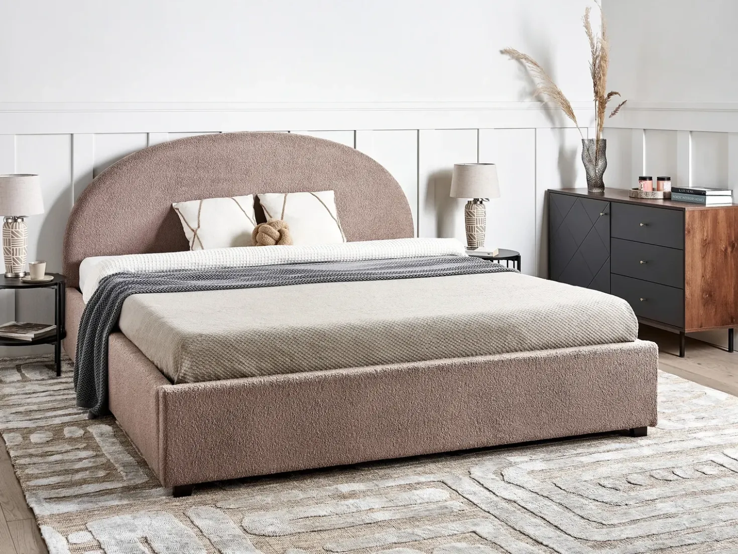 Letto contenitore Bouclé VAUCLUSE 180 x 200 cm Tortora