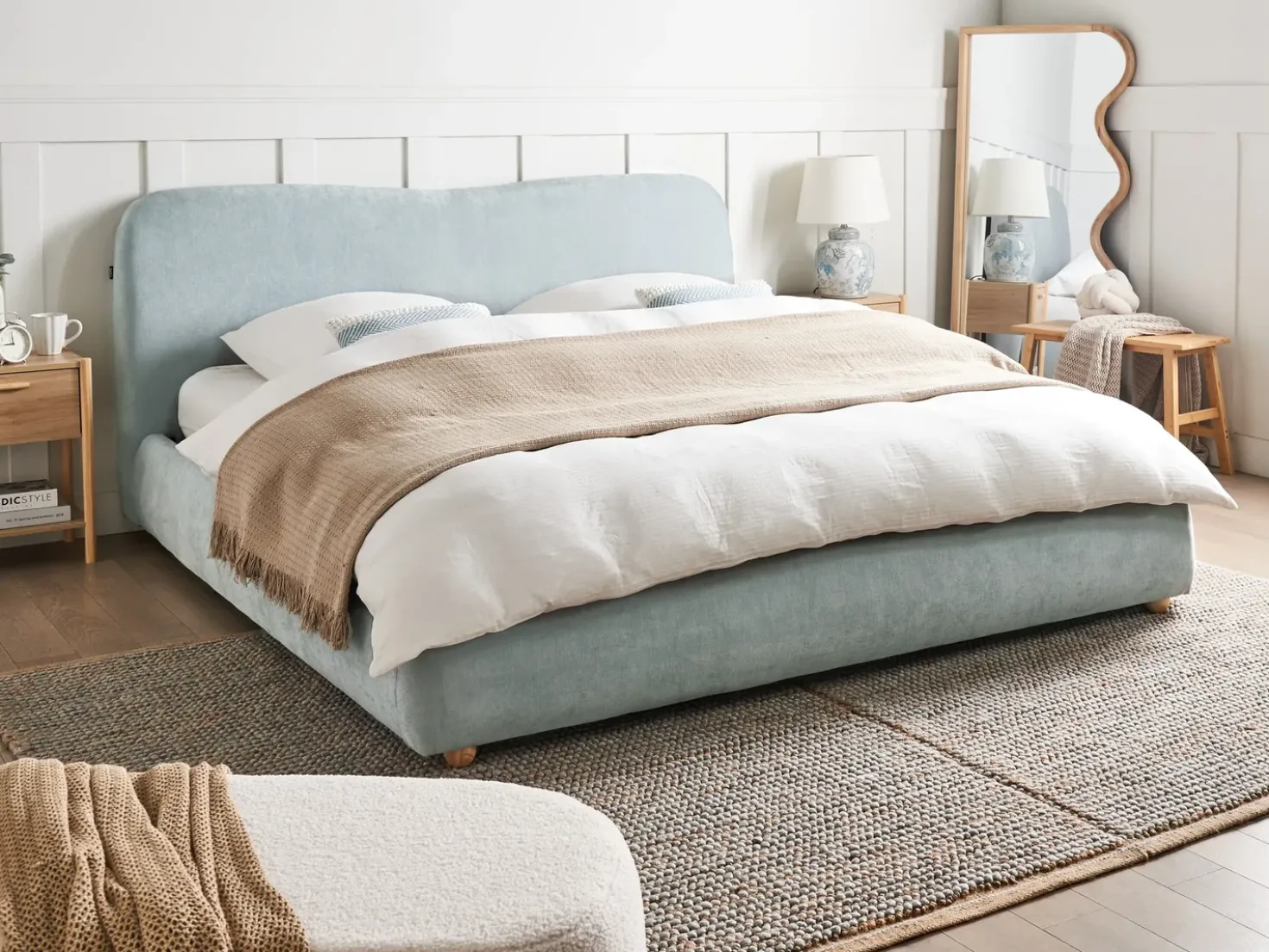 Letto contenitore Ciniglia BLAGNAC 180 x 200 cm Azzurro
