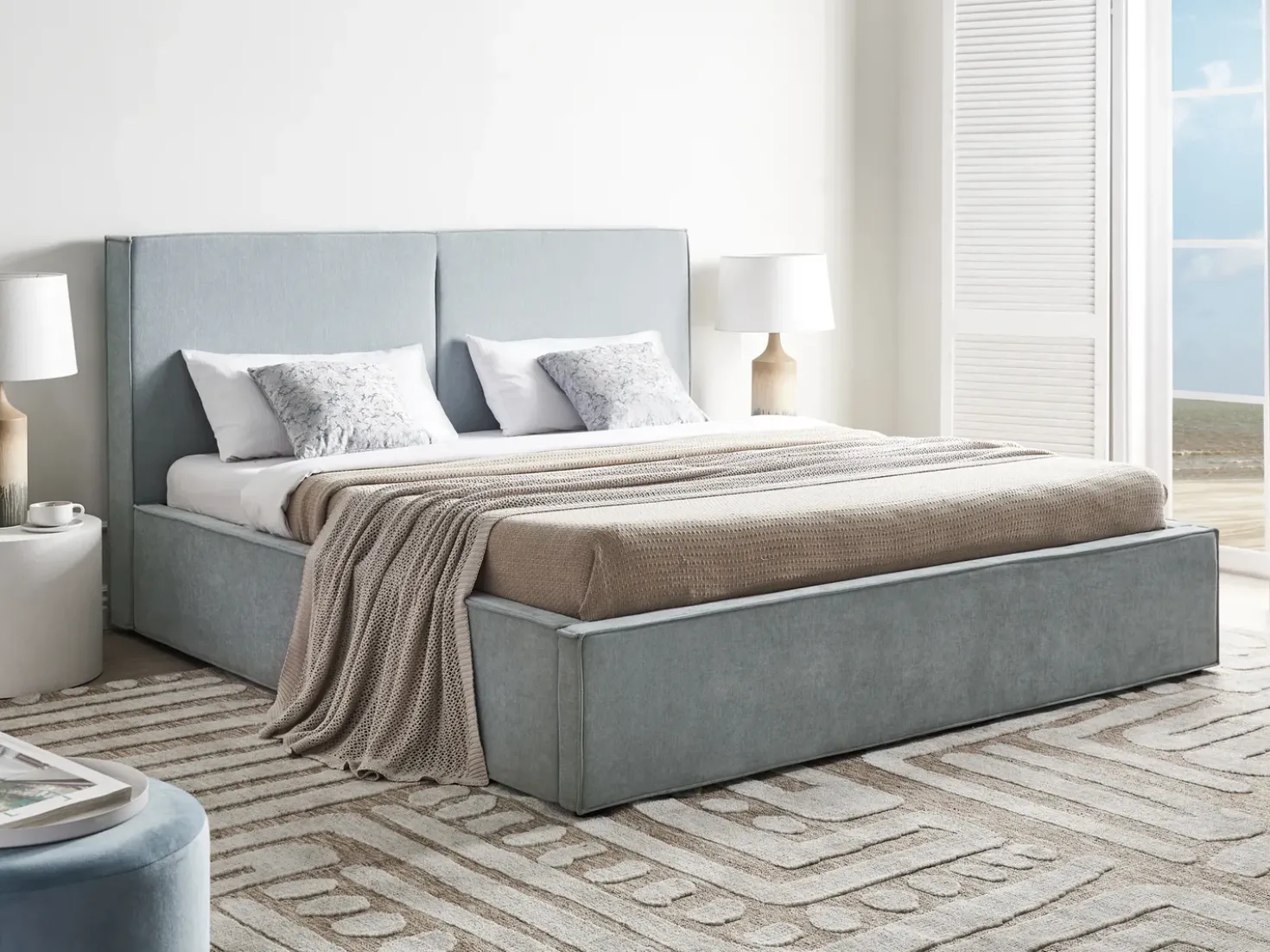 Letto contenitore Ciniglia MOISSAC 180 x 200 cm Azzurro