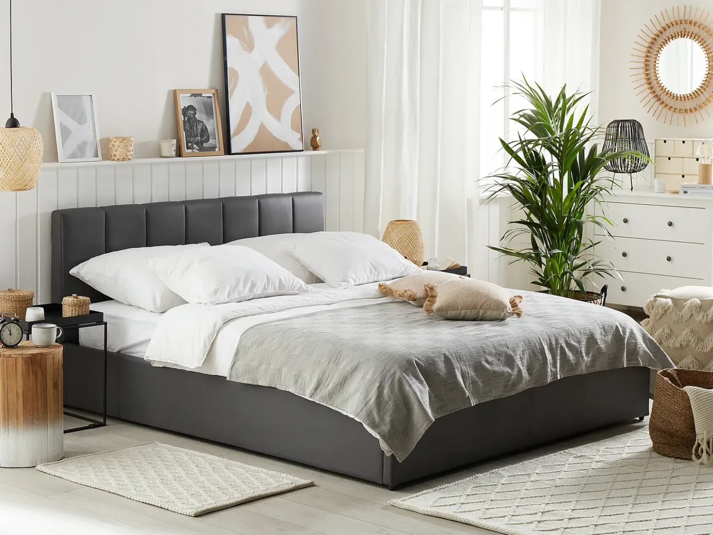 Letto contenitore Pelle sintetica DREUX 180 x 200 cm Grigio scuro