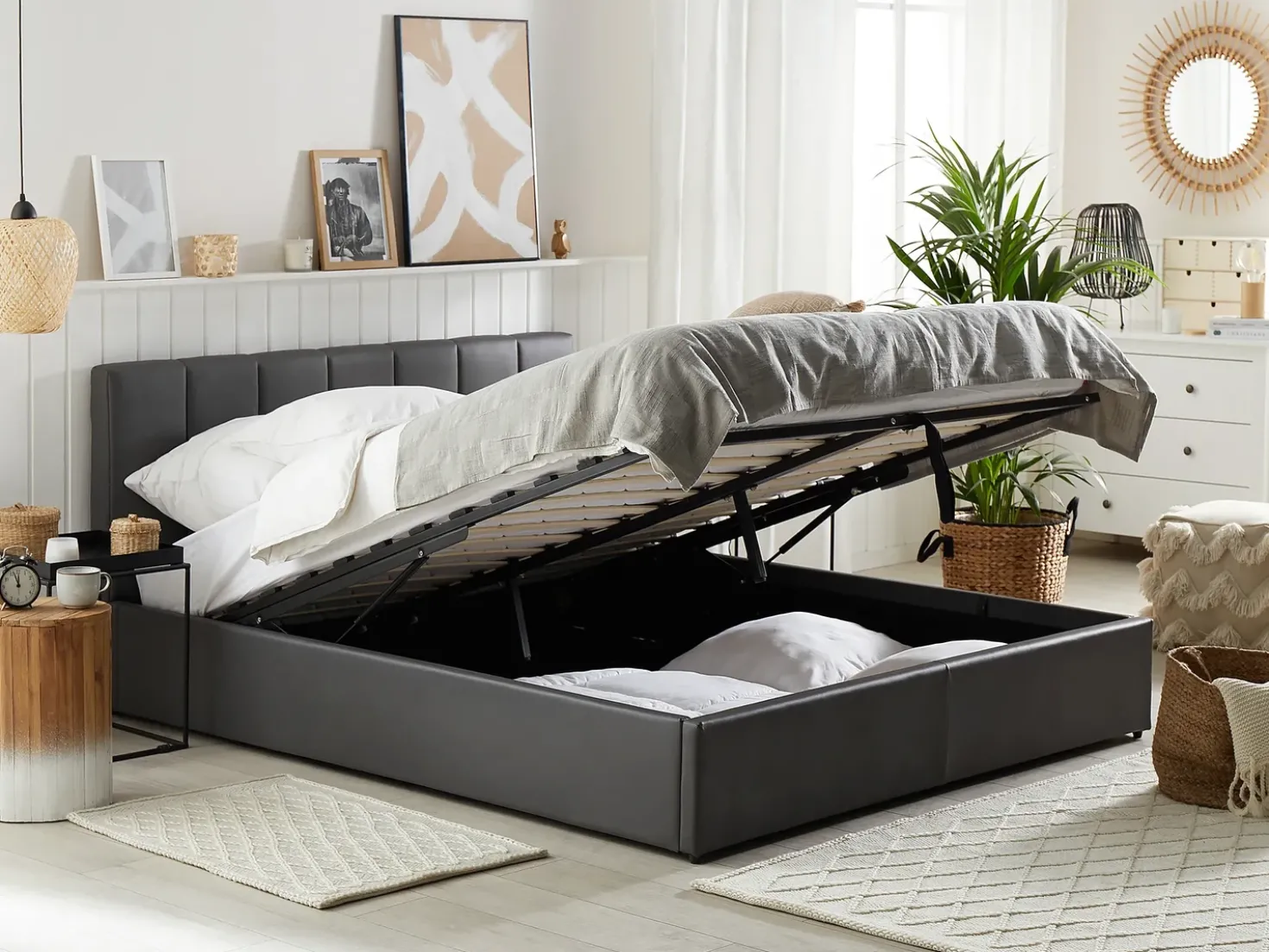 Letto contenitore Pelle sintetica DREUX 180 x 200 cm Grigio scuro
