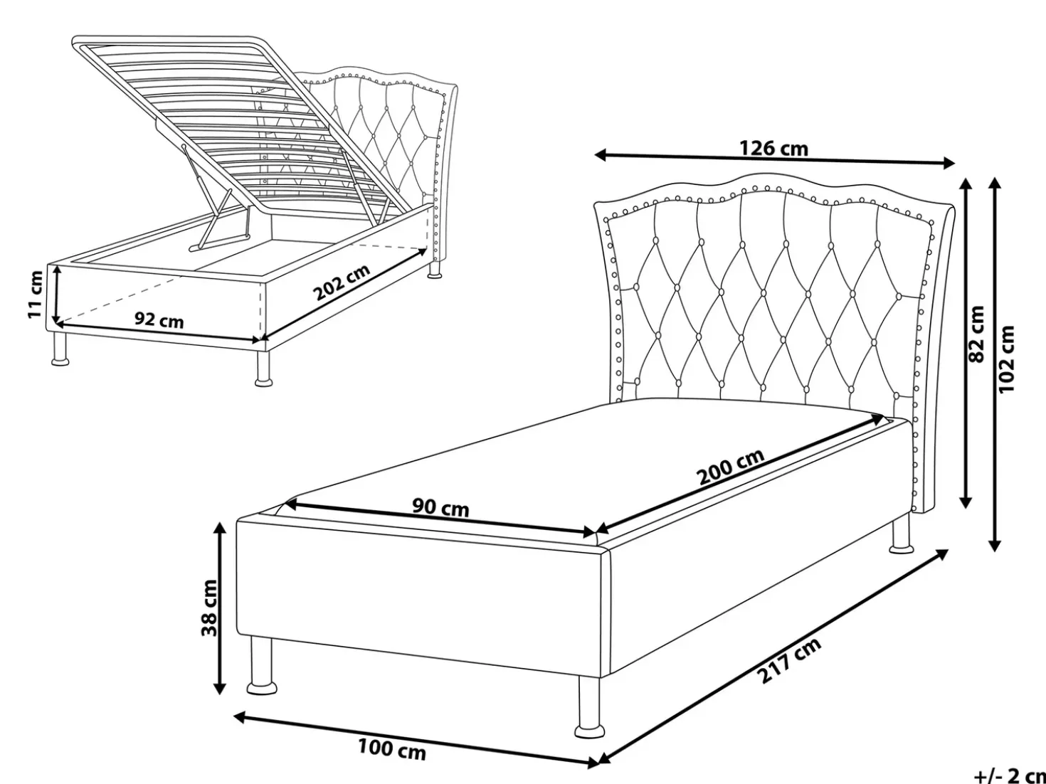 Letto contenitore Pelle sintetica METZ 90 x 200 cm Bianco