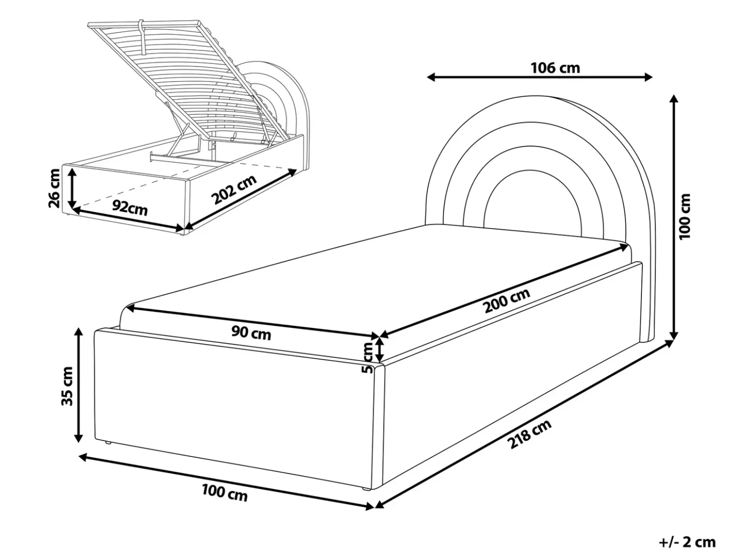 Letto contenitore per bambini Velluto ANET 90 x 200 cm Azzurro