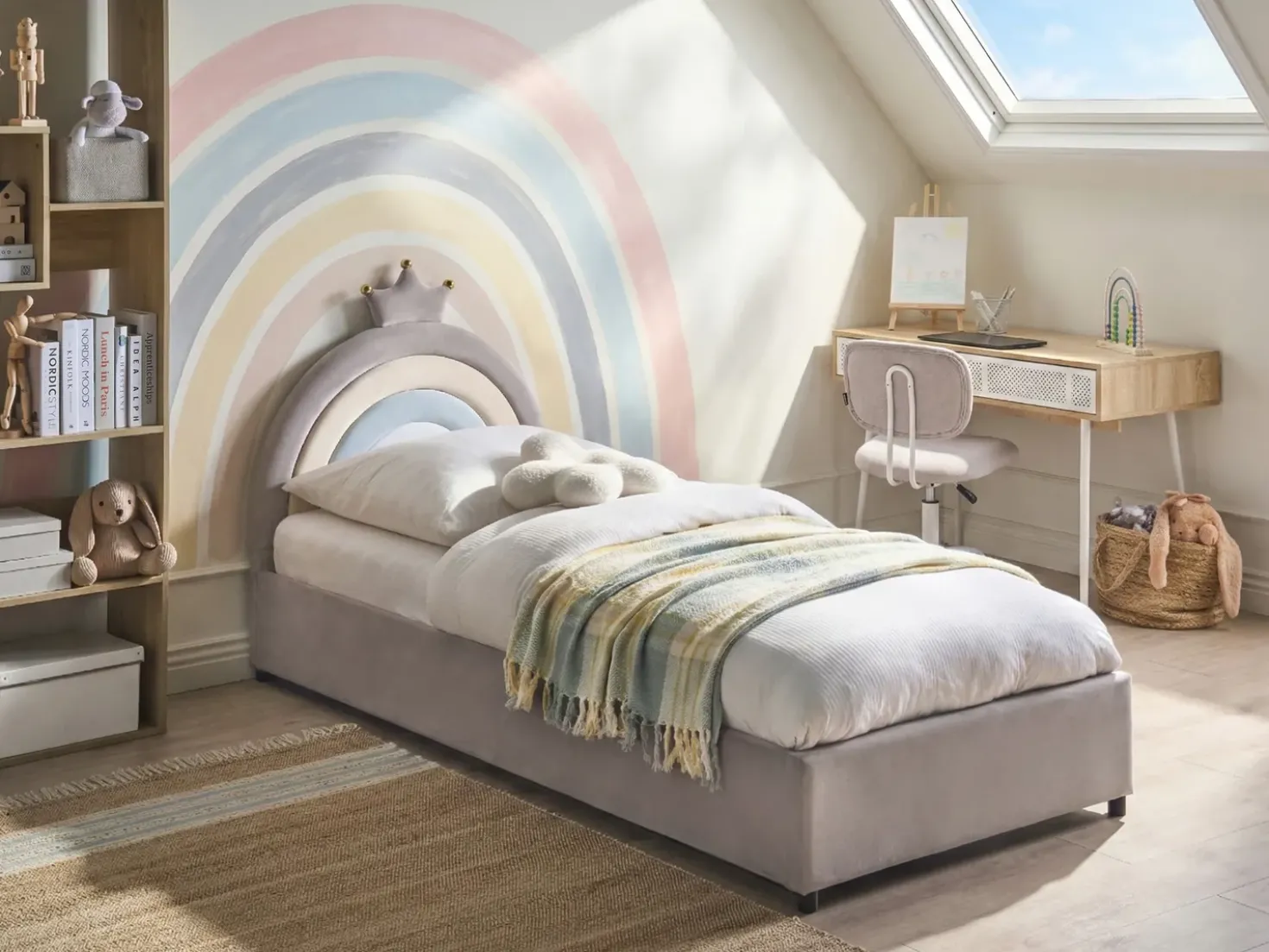 Letto contenitore per bambini Corona Velluto GRISETOT 90 x 200 cm Grigio