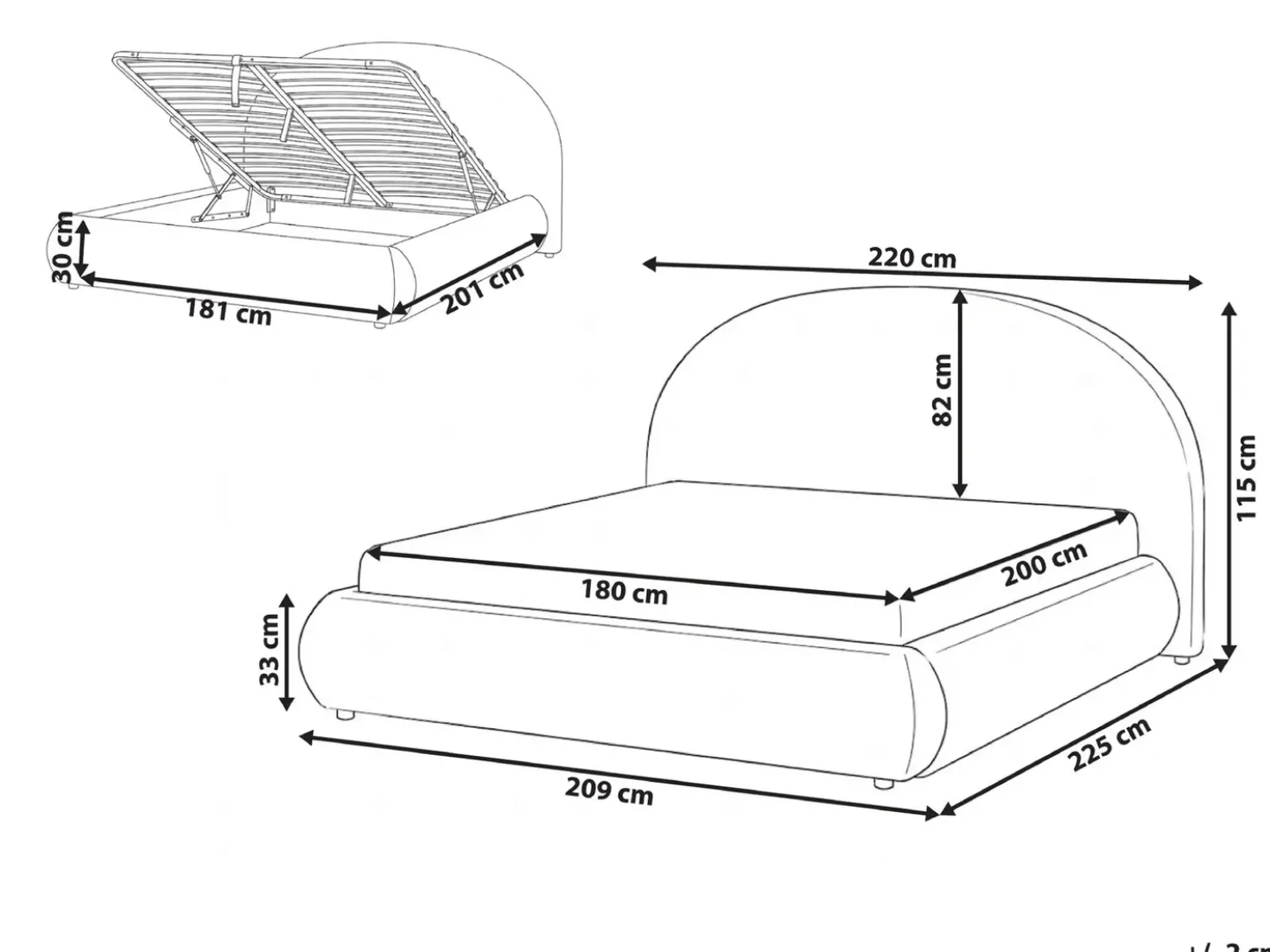 Letto contenitore Tessuto GRASSE 180 x 200 cm Tortora