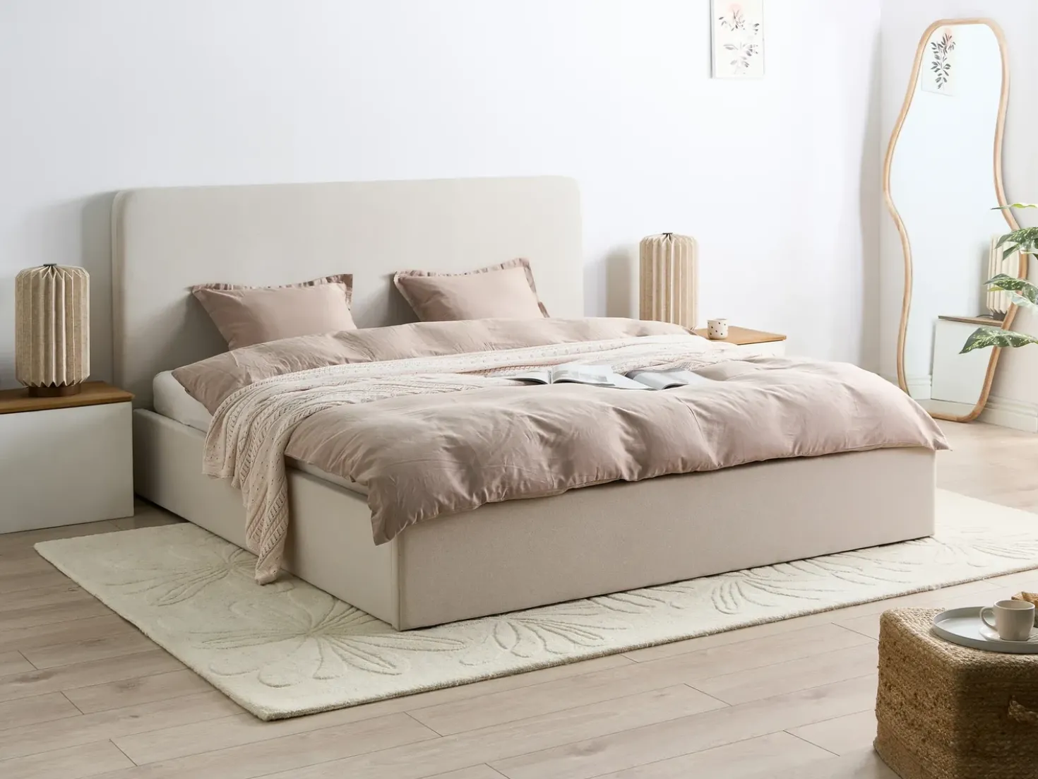 Letto contenitore Tessuto BRENON 180 x 200 cm Beige chiaro