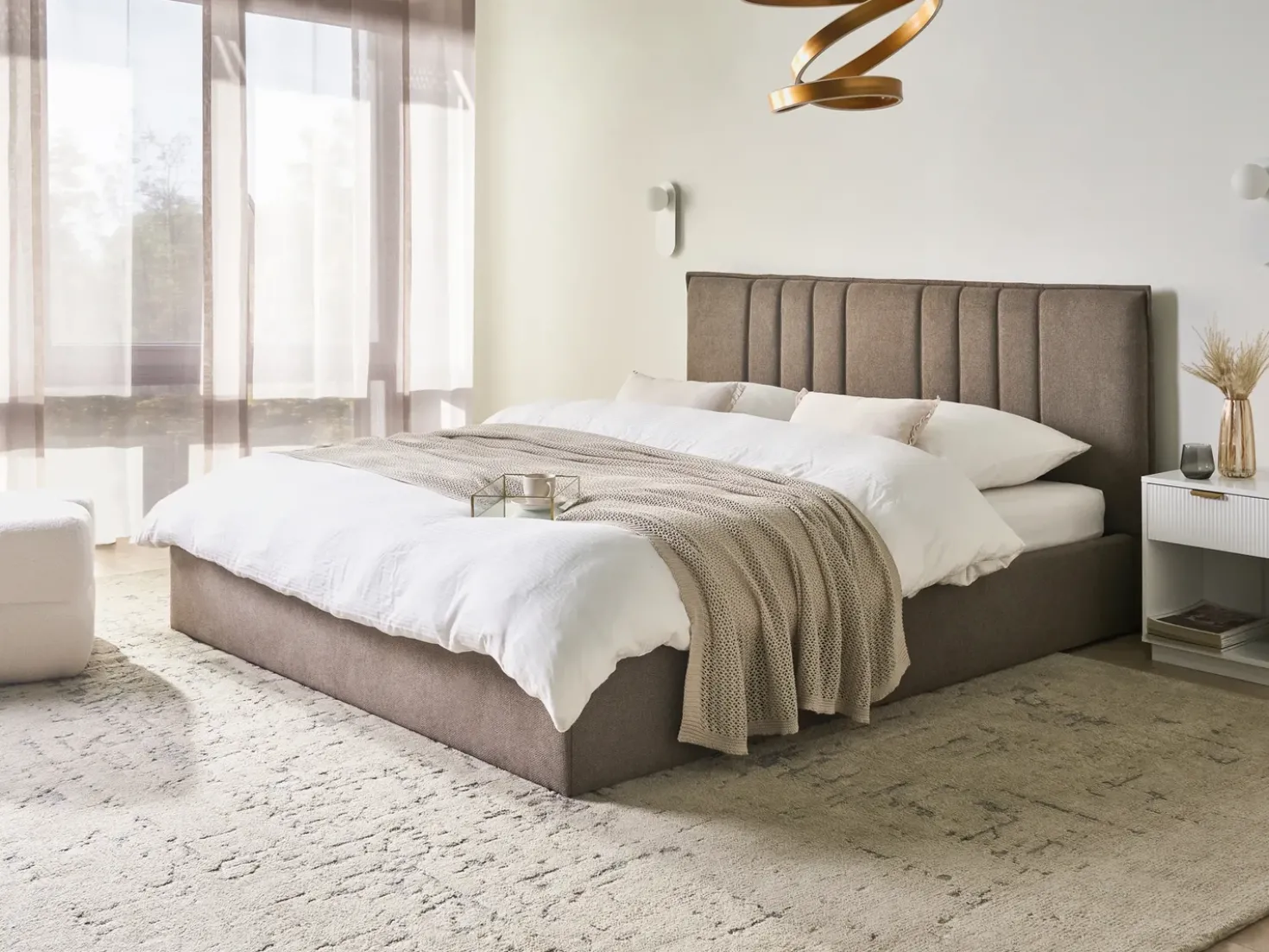 Letto contenitore Tessuto TARASCON 180 x 200 cm Tortora