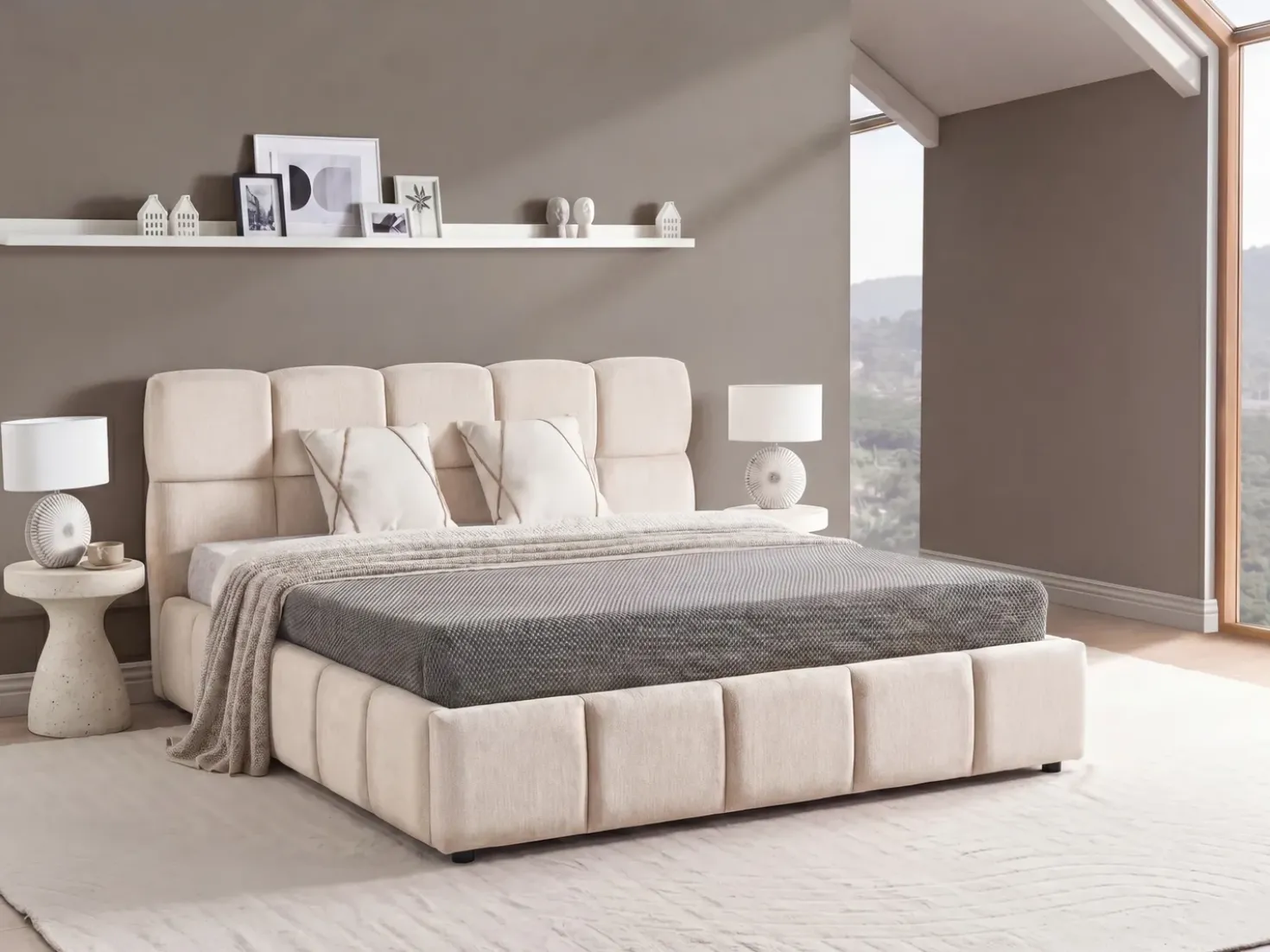 Letto contenitore Tessuto NOYON 180 x 200 cm Beige chiaro
