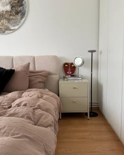 Letto contenitore Tessuto BASTON 180 x 200 cm Beige chiaro