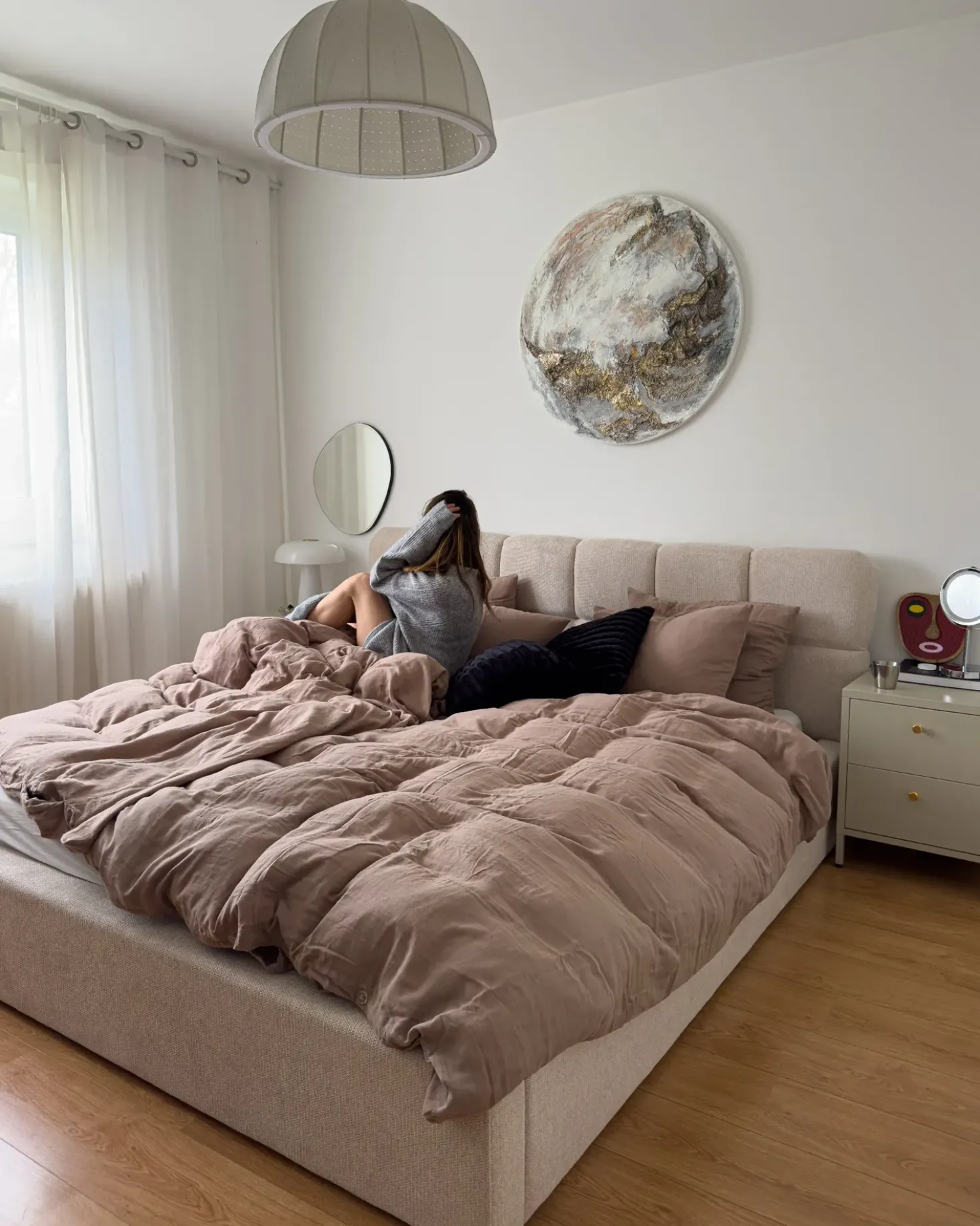 Letto contenitore Tessuto BASTON 180 x 200 cm Beige chiaro