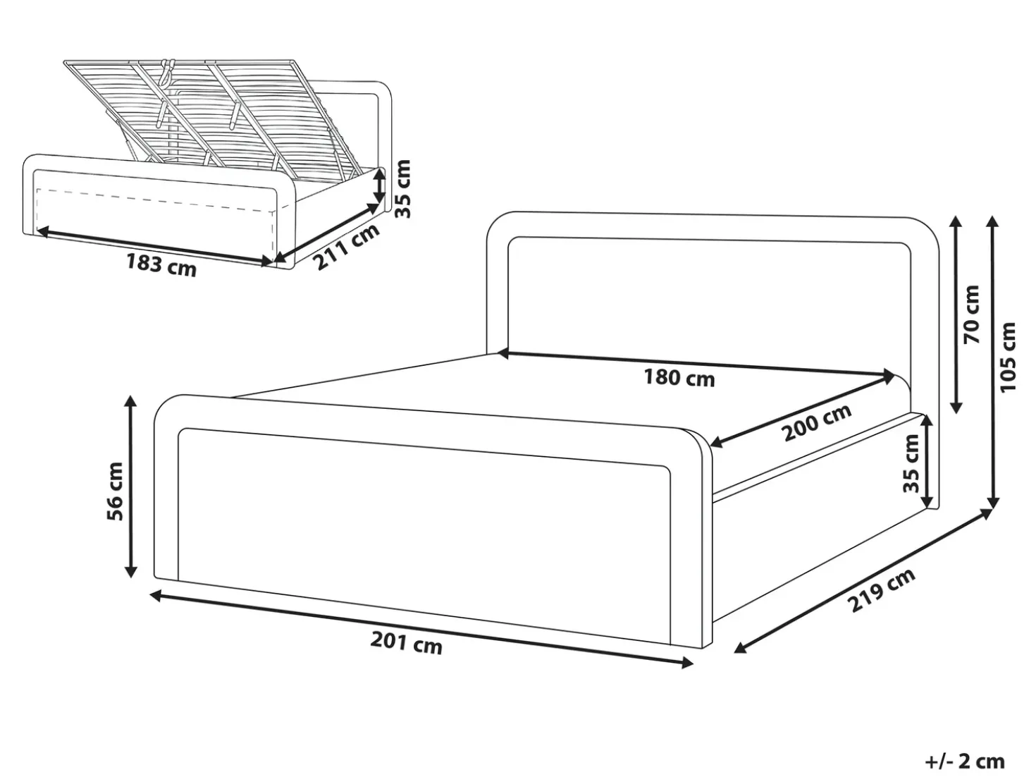 Letto contenitore Tessuto VIVIERS 180 x 200 cm Tortora