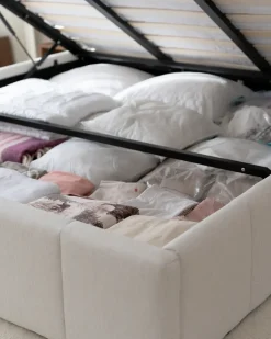 Letto contenitore Tessuto CASTELNAVET 180 x 200 cm Bianco sporco