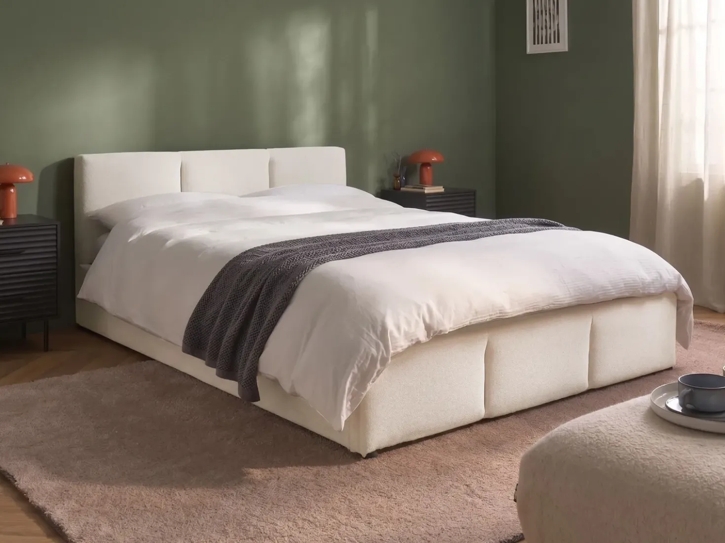 Letto contenitore Tessuto BOUSSE 140 x 200 cm Bianco sporco