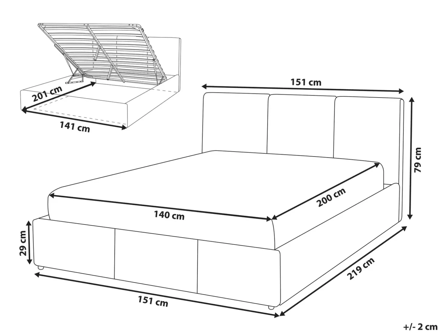 Letto contenitore Tessuto BOUSSE 140 x 200 cm Bianco sporco