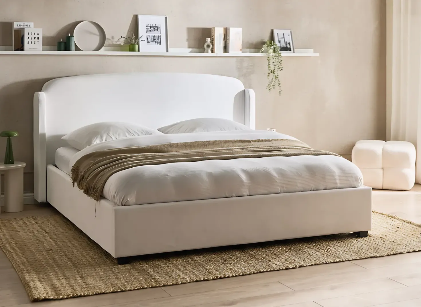 Letto contenitore Tessuto BERNAY 180 x 200 cm Bianco sporco