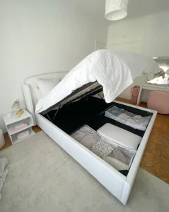 Letto contenitore Tessuto BERNAY 180 x 200 cm Bianco sporco