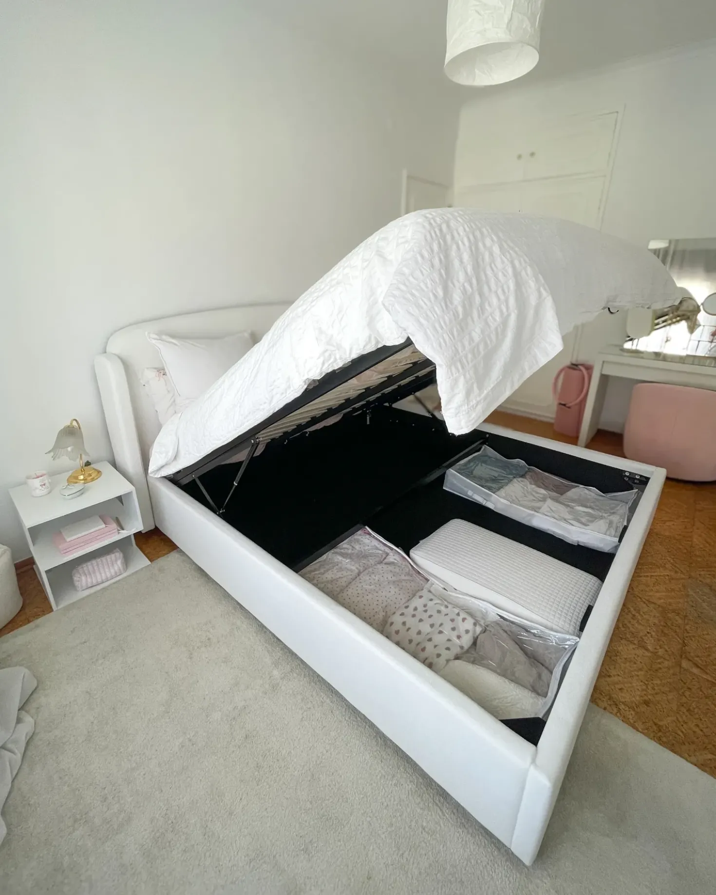 Letto contenitore Tessuto BERNAY 180 x 200 cm Bianco sporco