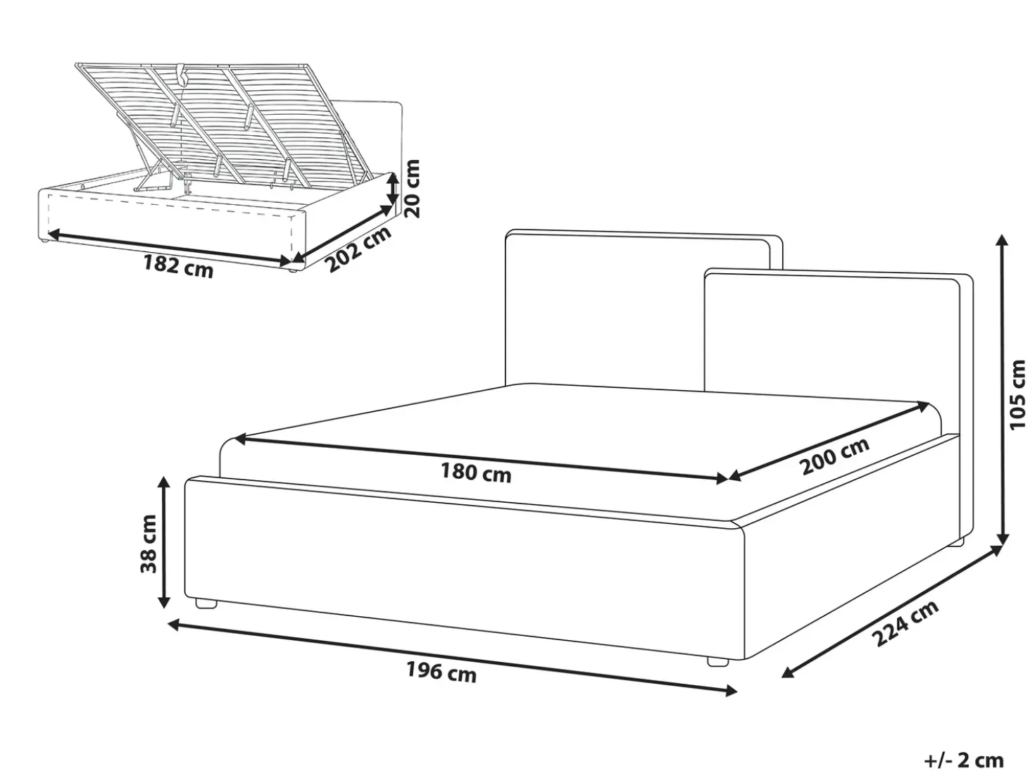 Letto contenitore Tessuto LAGARDE 180 x 200 cm Tortora