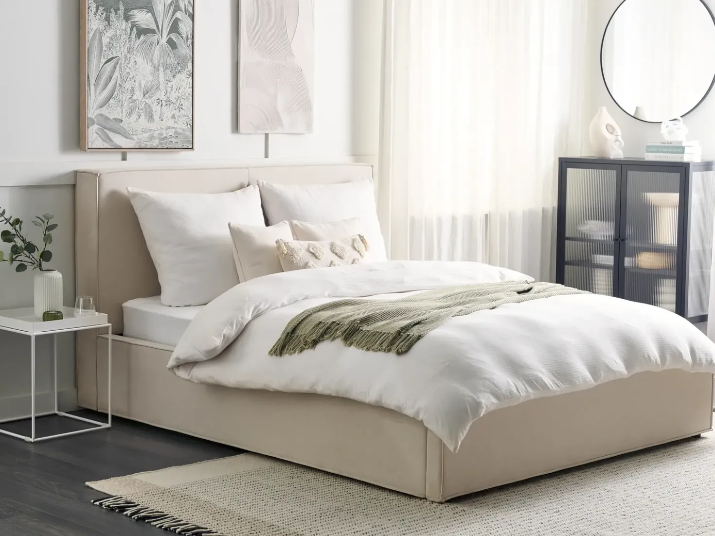 Letto contenitore Tessuto MOISSAC 160 x 200 cm Beige
