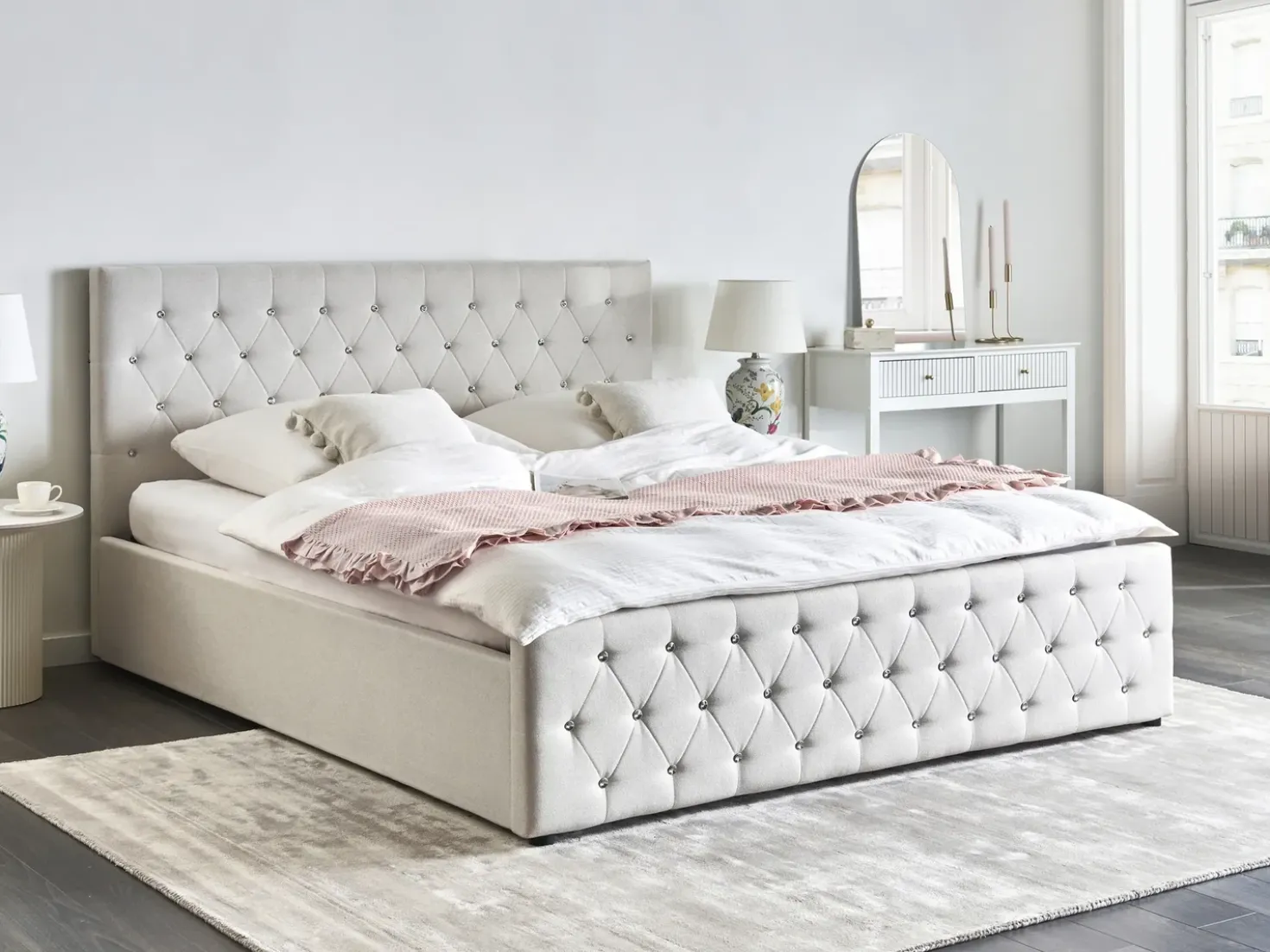 Letto contenitore Tessuto AMIENS 180 x 200 cm Beige