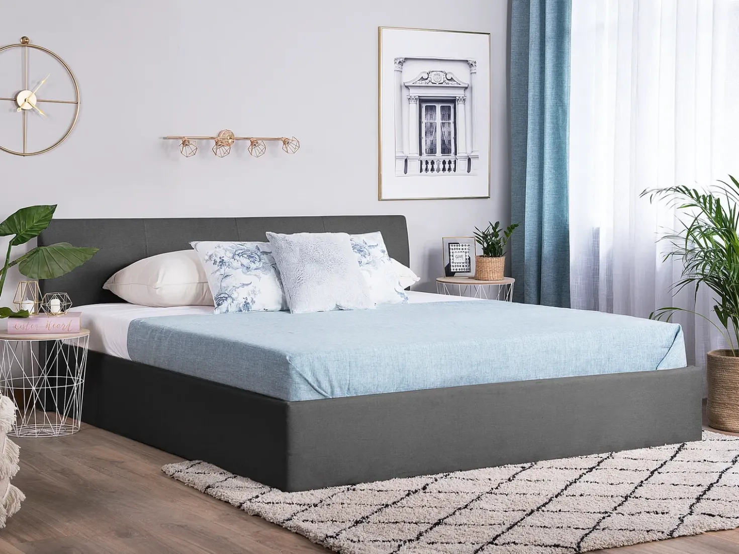 Letto contenitore Tessuto ORBEY 180 x 200 cm Grigio