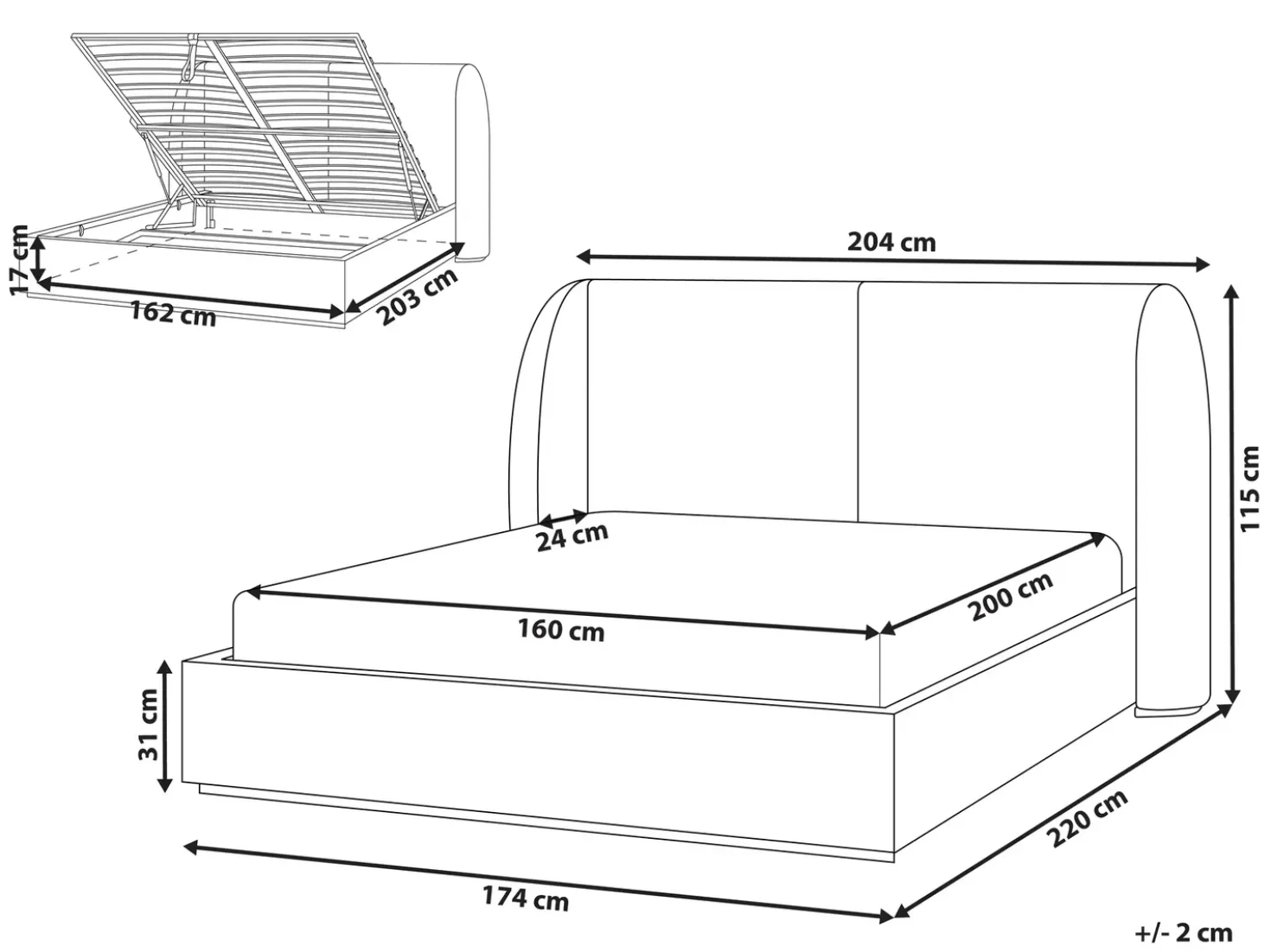Letto contenitore Tessuto MONESTIER 160 x 200 cm Tortora