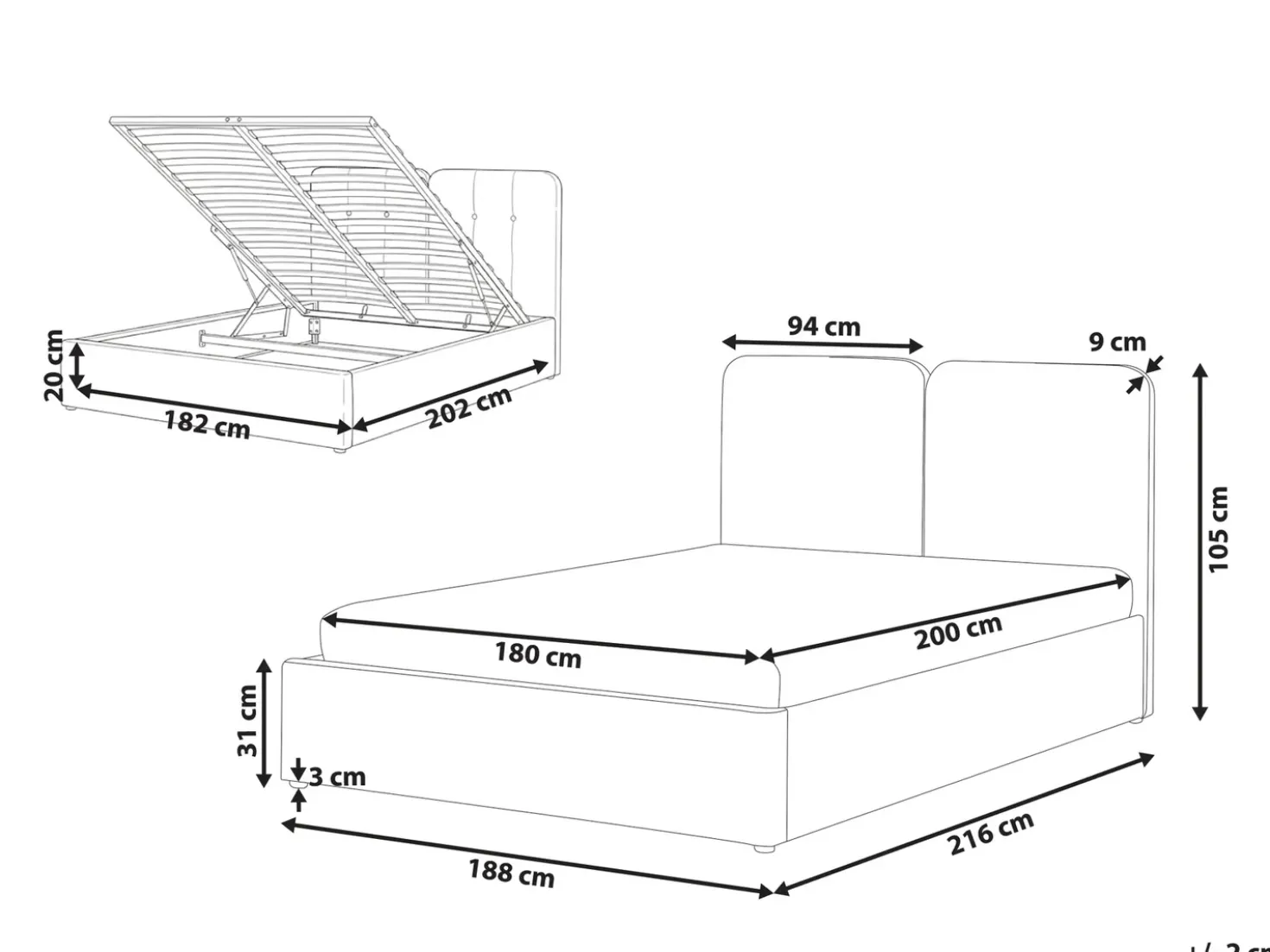 Letto contenitore Tessuto ARBOIS 180 x 200 cm Beige
