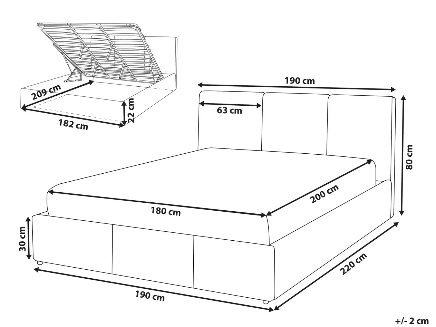 Letto contenitore Velluto BOUSSE 180 x 200 cm Grigio chiaro