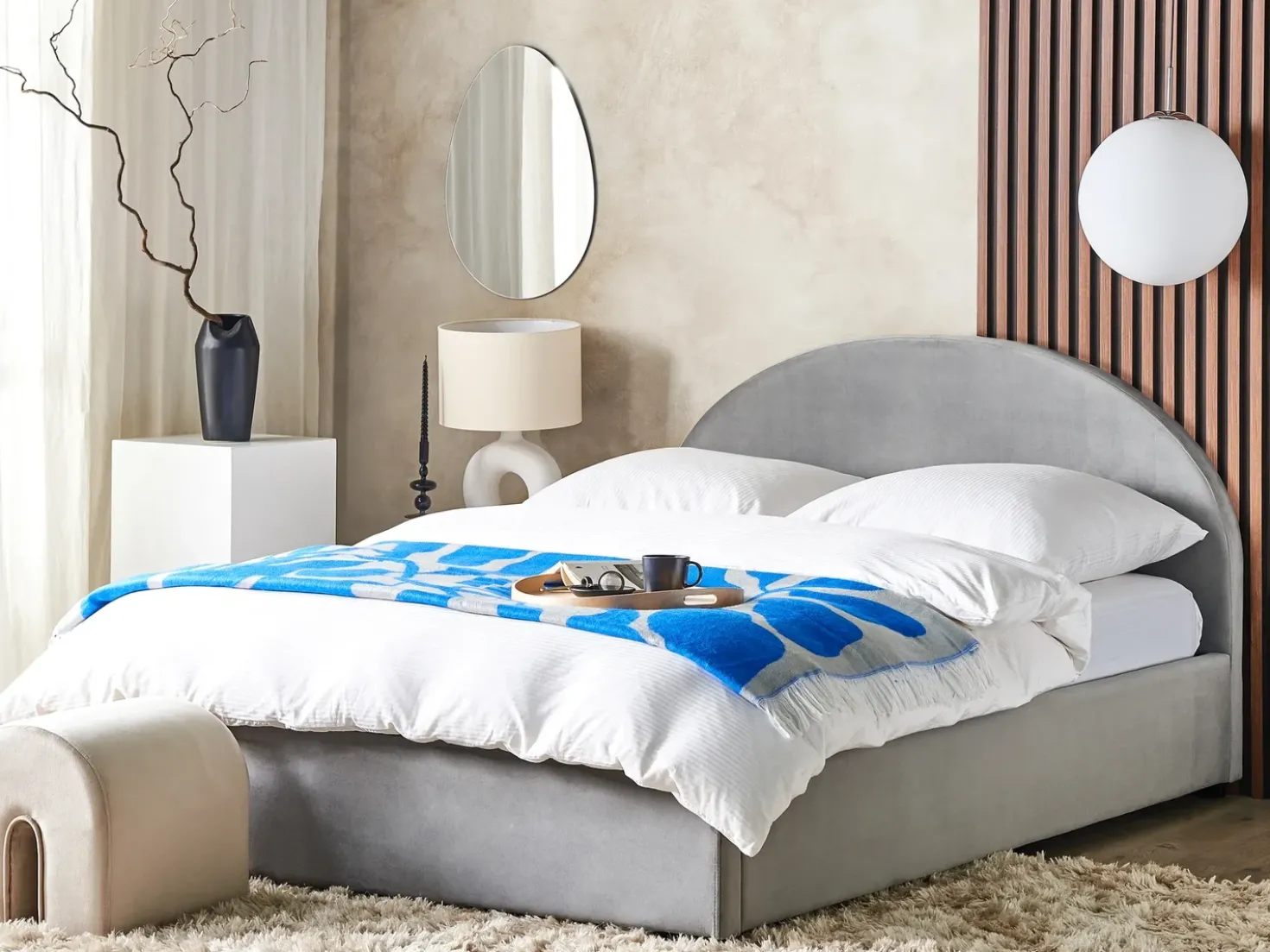 Letto contenitore Velluto VAUCLUSE 180 x 200 cm Grigio chiaro