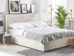 Letto contenitore Velluto AMIENS 180 x 200 cm Beige chiaro