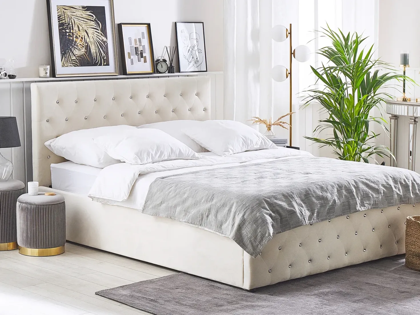 Letto contenitore Velluto AMIENS 180 x 200 cm Beige chiaro