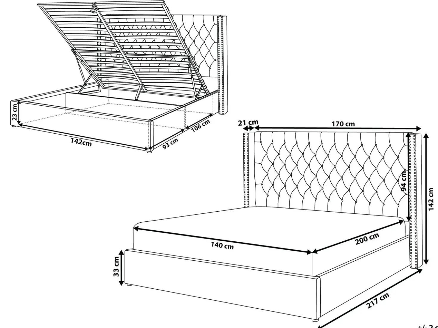 Letto contenitore Velluto LUBBON 140 x 200 cm Grigio chiaro