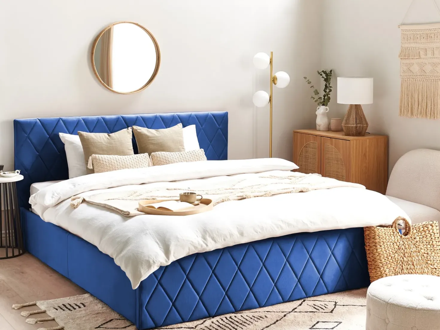 Letto contenitore Velluto ROCHEFORT 180 x 200 cm Blu marino