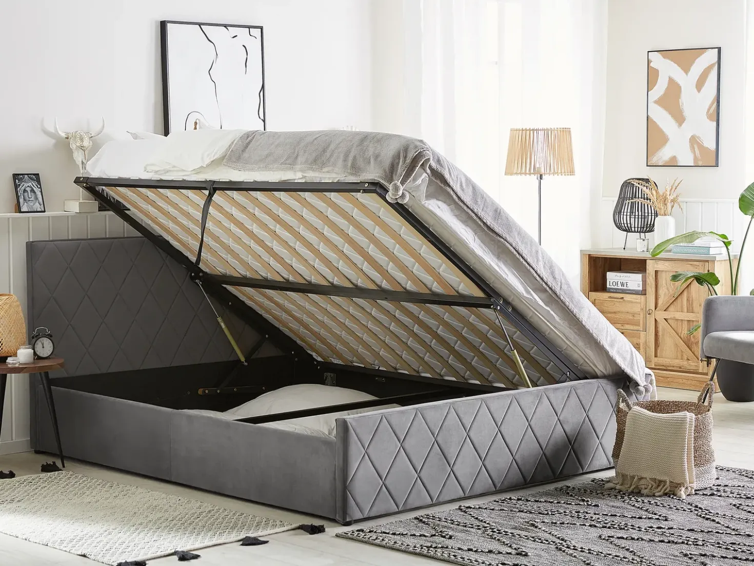 Letto contenitore Velluto ROCHEFORT 180 x 200 cm Grigio