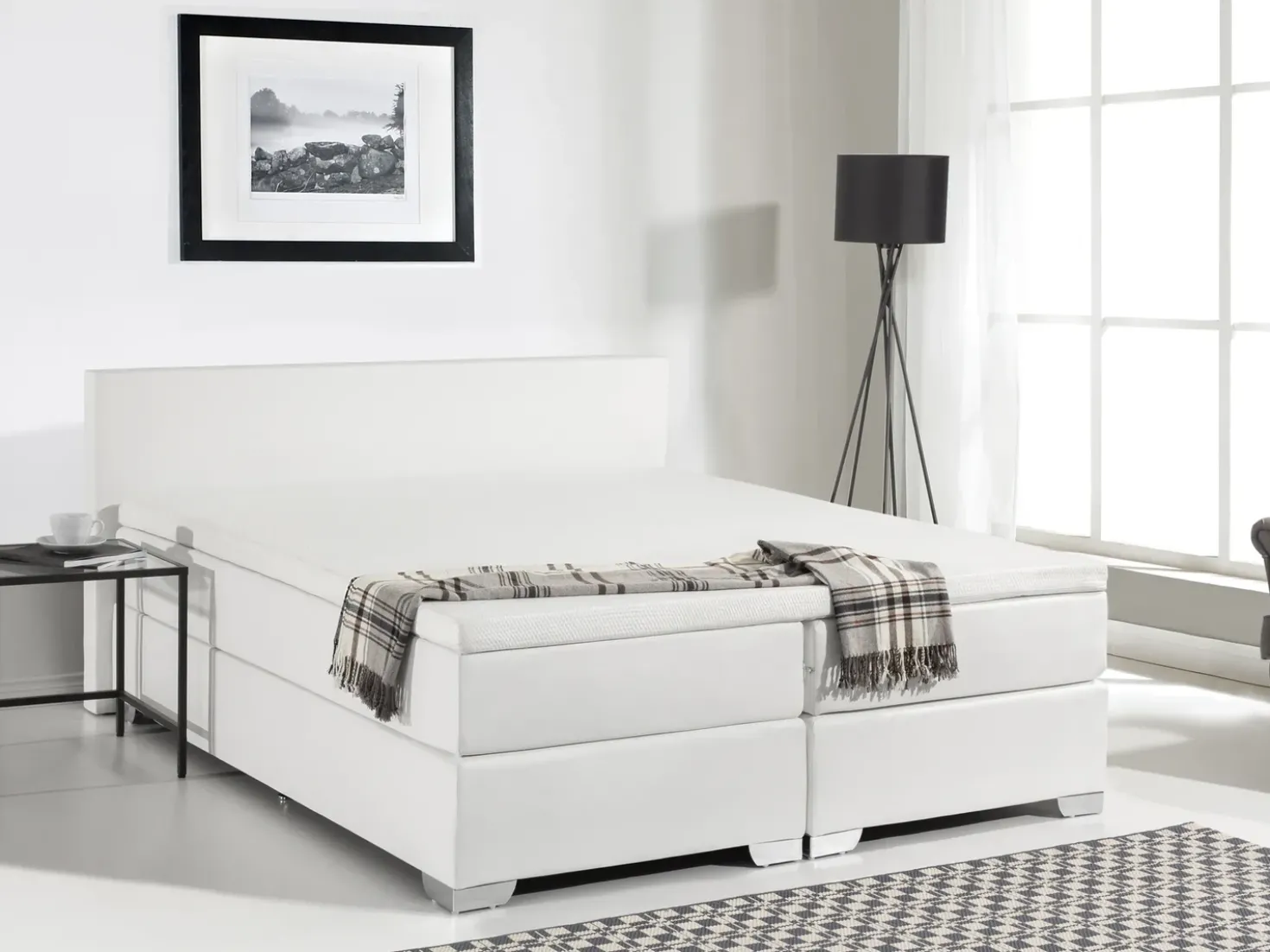 Letto Continentale Pelle sintetica PRESIDENT 180 x 200 cm Bianco