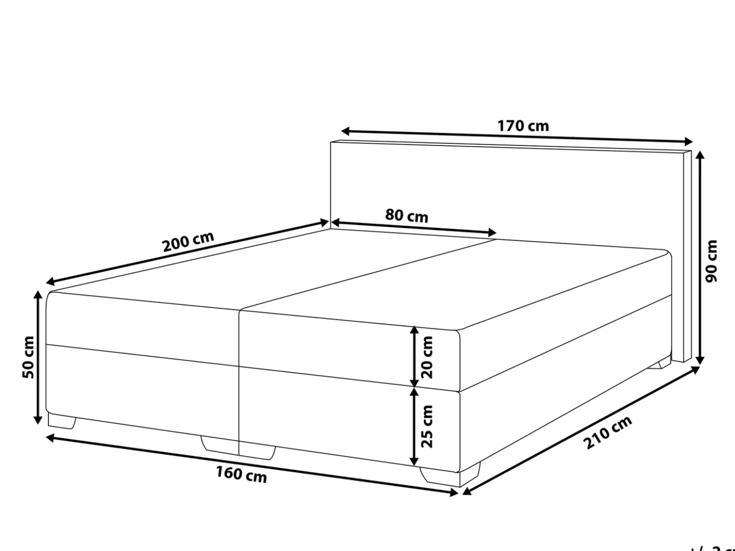 Letto Continentale Pelle sintetica PRESIDENT 160 x 200 cm Nero/Bianco